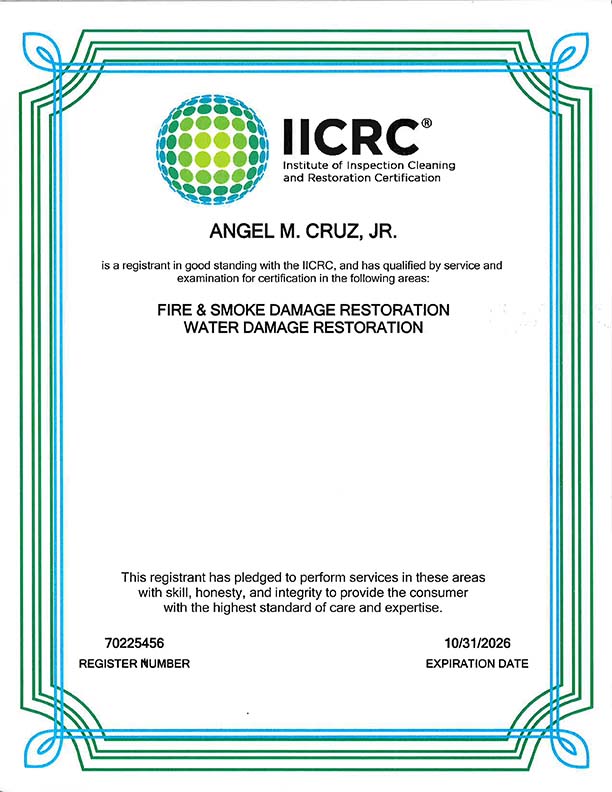 Angel Cruz IICRC Certification Bulovas Restoration